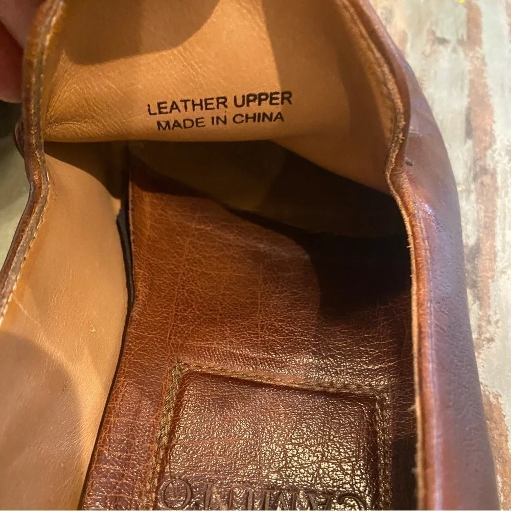 Vince Camuto Ennah Mens Loafers Brown Leather Shoes, Heel Drag, Size 9 Embossed